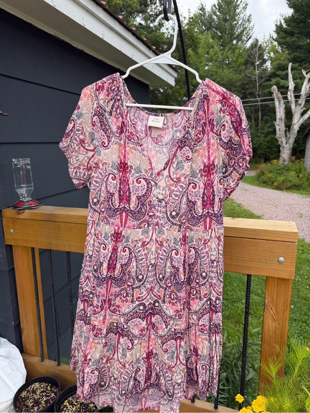 Knox Rose Pink Paisley Tiered Short Sleeve Dress